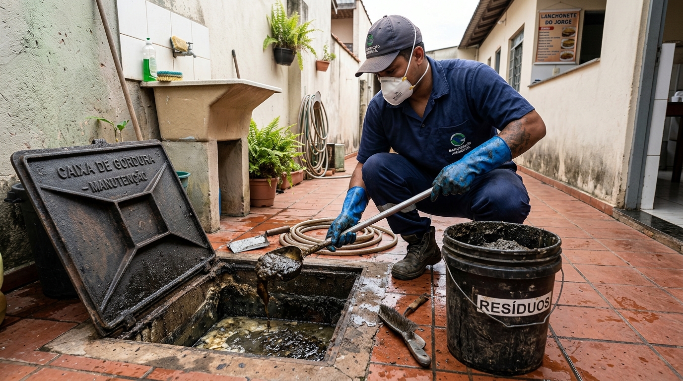 Remoção de resíduos da caixa de gordura em Pelotas‑RS